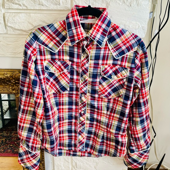 Vintage Plaid Country Western Button-down Collar Shirt XS Small - Picture 2 of 5